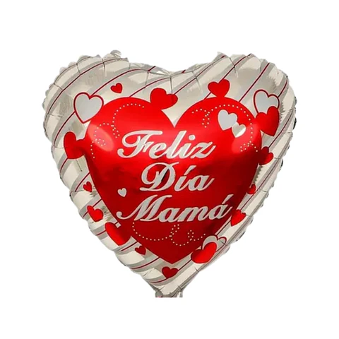 Globo Metálico Corazón Feliz Día Mamá Plateado con Helio