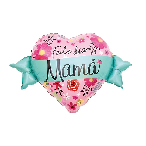 Globo Metálico Corazón Feliz Día Mamá Floral con Helio