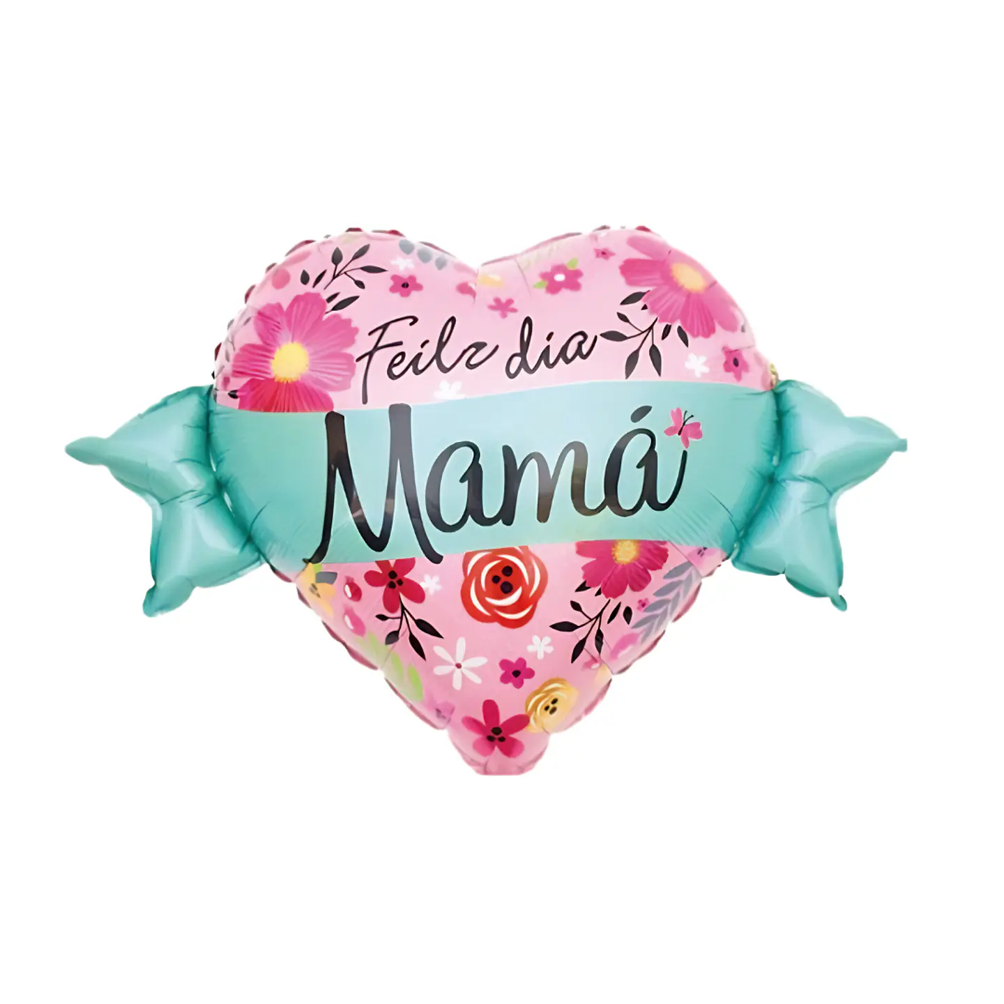 Globo Metálico Corazón Feliz Día Mamá Floral con Helio 1