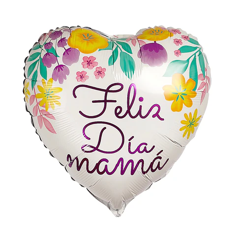 Globo Metálico Corazón Blanco Feliz Día Mamá con Helio