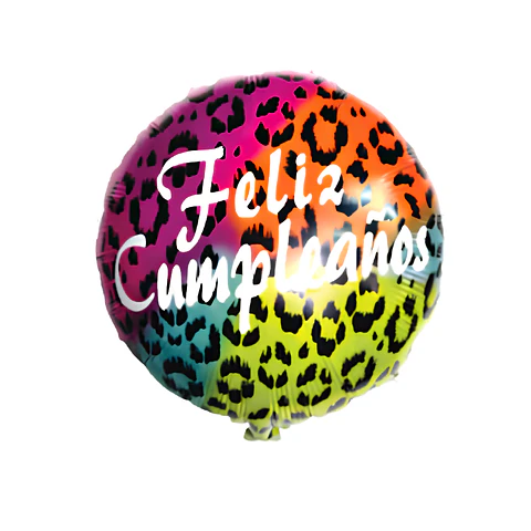 Globo Metalizado Redondo Feliz Cumpleaños Leopardo 45cm con Helio
