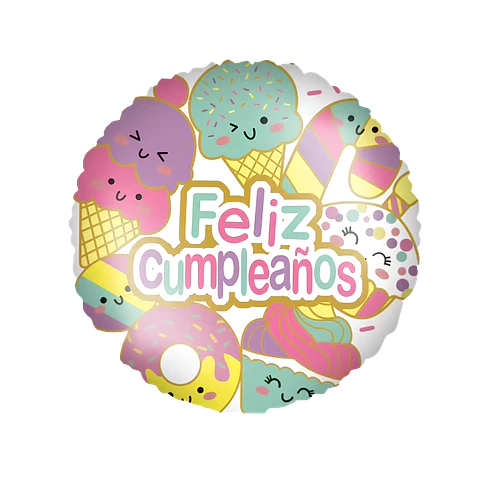 Globo Metálico Feliz Cumpleaños Dulces con Helio 45cm