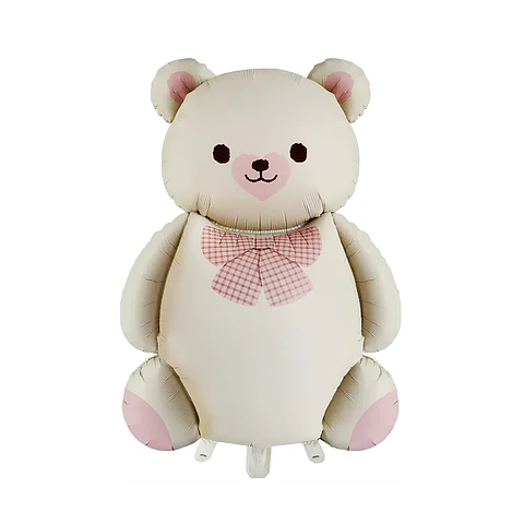Globo Oso Teddy Arena y Rosado con Helio 90cm