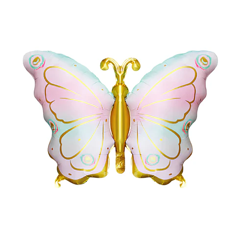 Globo Metálico Mariposa Rosada y Dorado 79cm con Helio