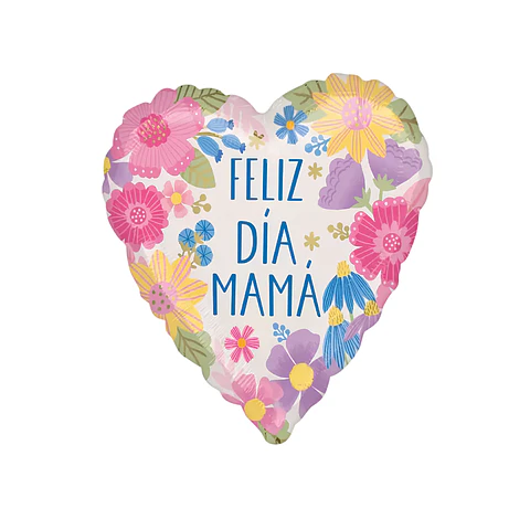 Globo Metálico Corazón Feliz día Mamá Primavera con Helio 45cm