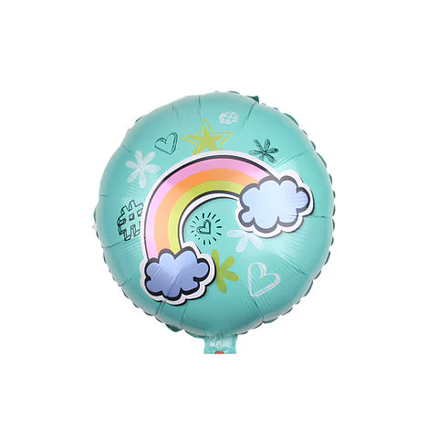 Globo Metálico Redondo Arcoiris Azul con Helio 45cm