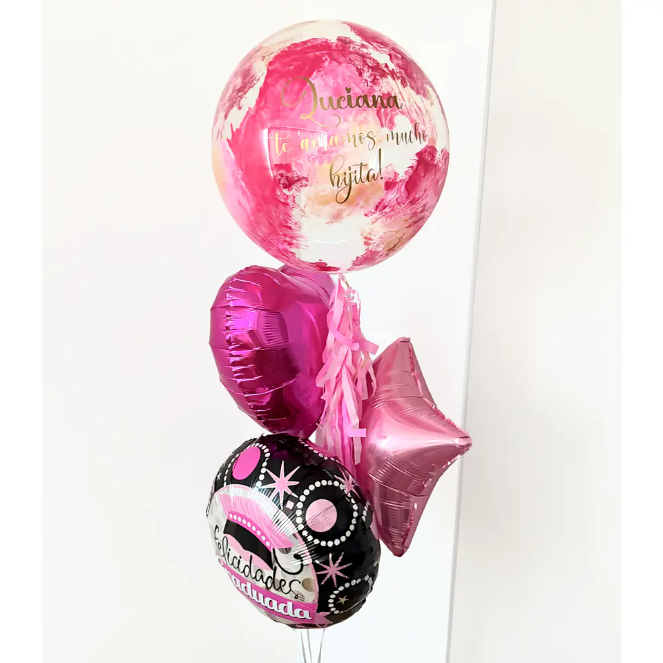 Bouquet de Globos para Graduada con Helio y Burbuja Personalizada 1