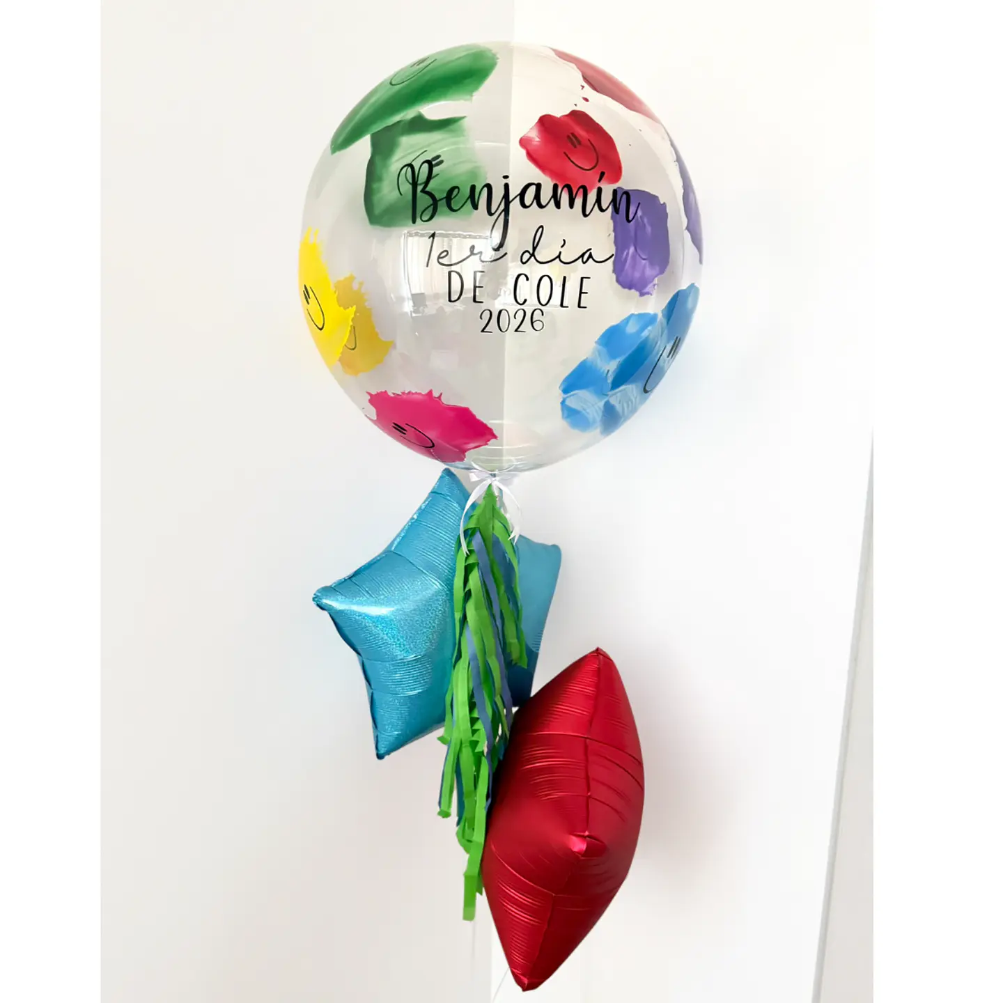 Bouquet de Globos Primer Día de Cole con Helio y Burbuja Personalizada 1