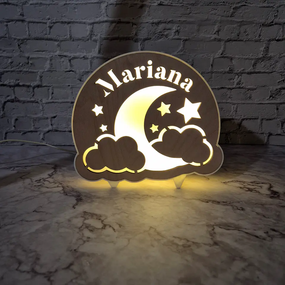 Candeeiro Madeira - Lua Estrelar [Nome Personalizável] 1