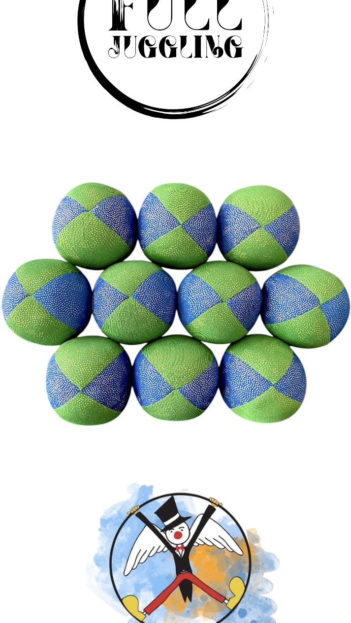 Beanbags 4 paneles Full Juggling Verde/Azul con brillos.
