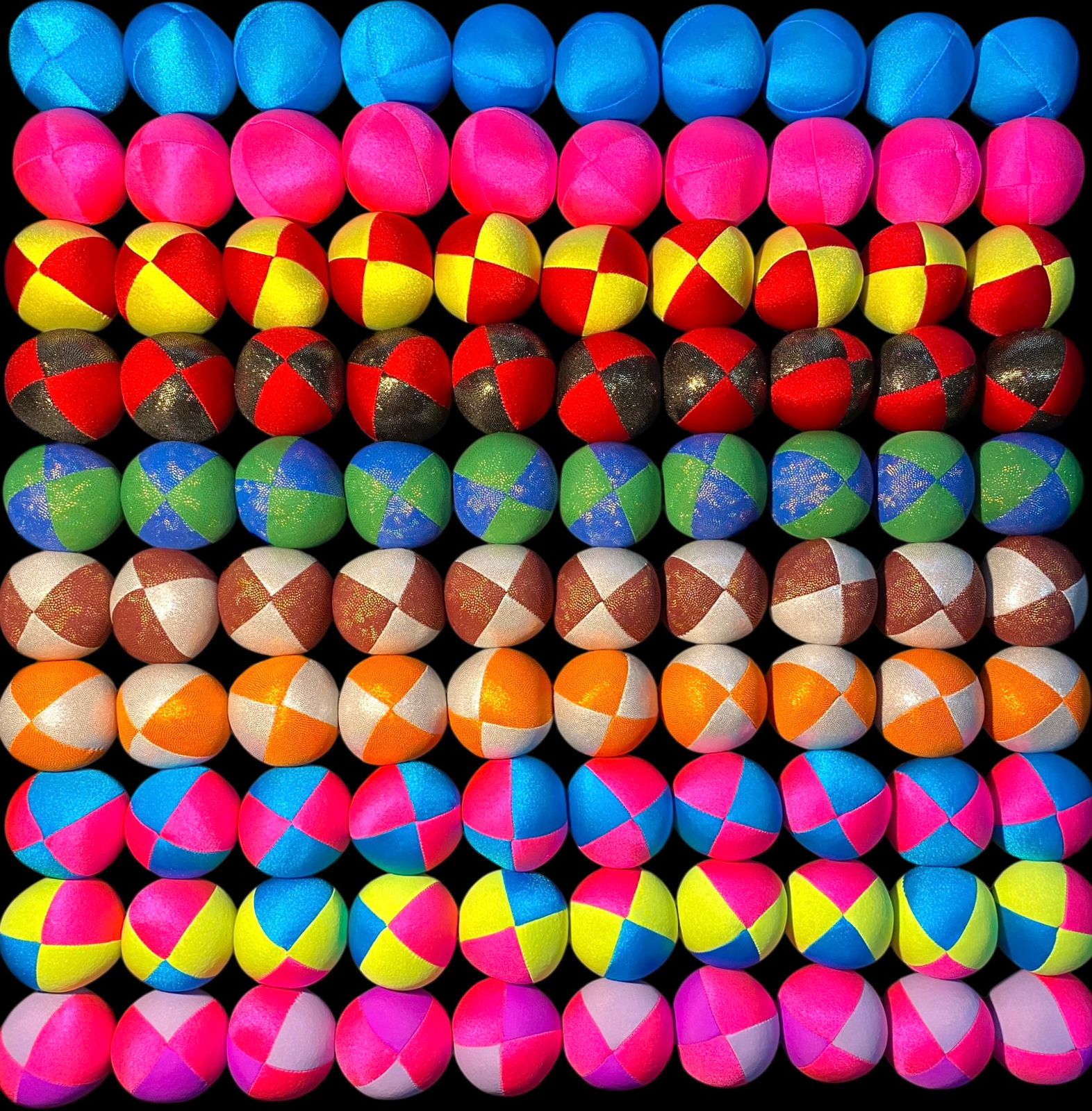 Beanbags 4 paneles Full Juggling Blanco/Burdeo con brillos.