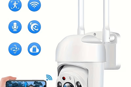 Cámara de seguridad de visión nocturna interior/exterior de 2MP Pixel - 360° Inclinación inalámbrica y conexión Wi-Fi