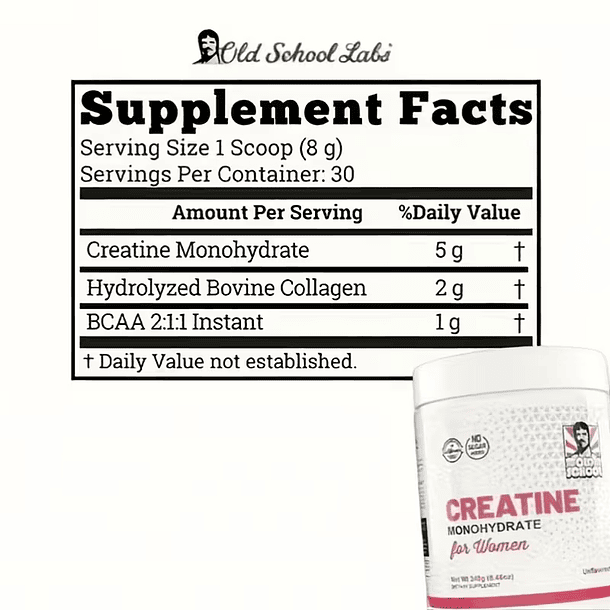 Creatina Monohidratada Pura Sin Sabor en Polvo para mujer con colágeno Old School Labs 2