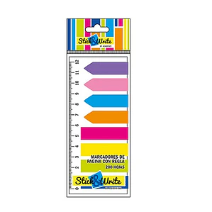BANDERITA RECTANGULAR/FLECHA 200HJS  NEON+REGLA STICK WRITE