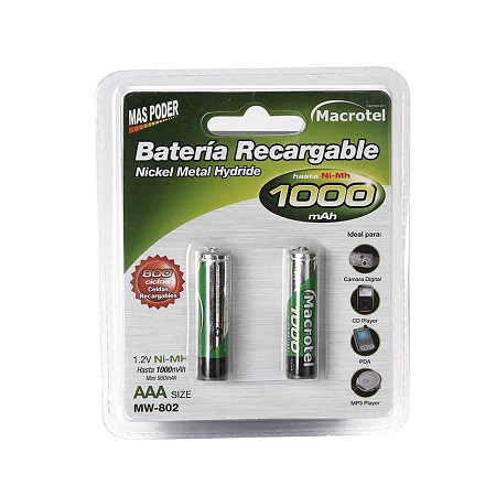 PILA RECARGABLE AAA x2 MACROTEL 