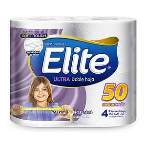 PAPEL HIGIENICO ELITE 50MTS DOBLE HOJA X4UND 