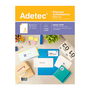 ETIQUETA  AUTOADHESIVA ADETEC 2 POR HOJA 212MMX138 MM BLANCO 50 UN