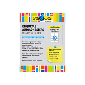 ETIQUETA AUTOADHESIVA ADHESIVA 100 POR HOJA 101 X 51 MM 10 UN