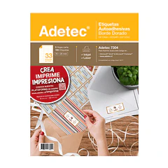 ETIQUETA  AUTOADHESIVA ADETEC  33 POR HOJA 70 X 25 MM DORADO O PLATEADO 5UND