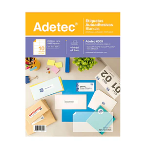 ETIQUETA  AUTOADHESIVA ADETEC 10 POR HOJA 101MM X 51MM BLANCO 