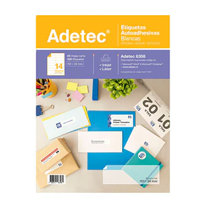 ETIQUETA  AUTOADHESIVA ADETEC 14 POR HOJA 101MM X 34MM BLANCO 