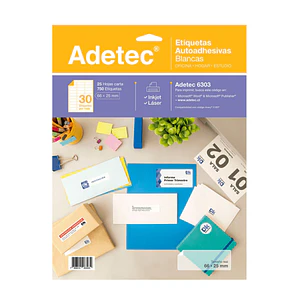 ETIQUETA  AUTOADHESIVA ADETEC 30 POR HOJA 66 X 25MM BLANCO 