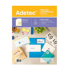 ETIQUETA  AUTOADHESIVA ADETEC 33 POR HOJA 70 X 25MM BLANCO 