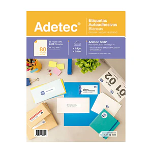 ETIQUETA AUTOADHESIVA ADETEC 80 POR HOJA 44X13 MM BLANCO 