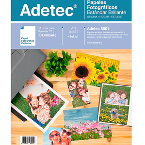PAPEL FOTOGRAFICO ADETEC BRILLANT INKJET CARTA 170 G 10 HOJAS
