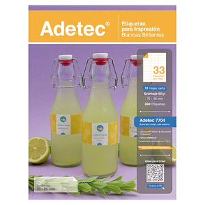 ETIQUETA INK/LASER AUTODHESIVA ADETEC BRILLANTE 70X25MM 
