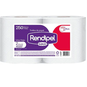 TOALLA DE PAPEL RENDIPEL MAX 2 ROLLOS 250 M HOJA SIMPLE