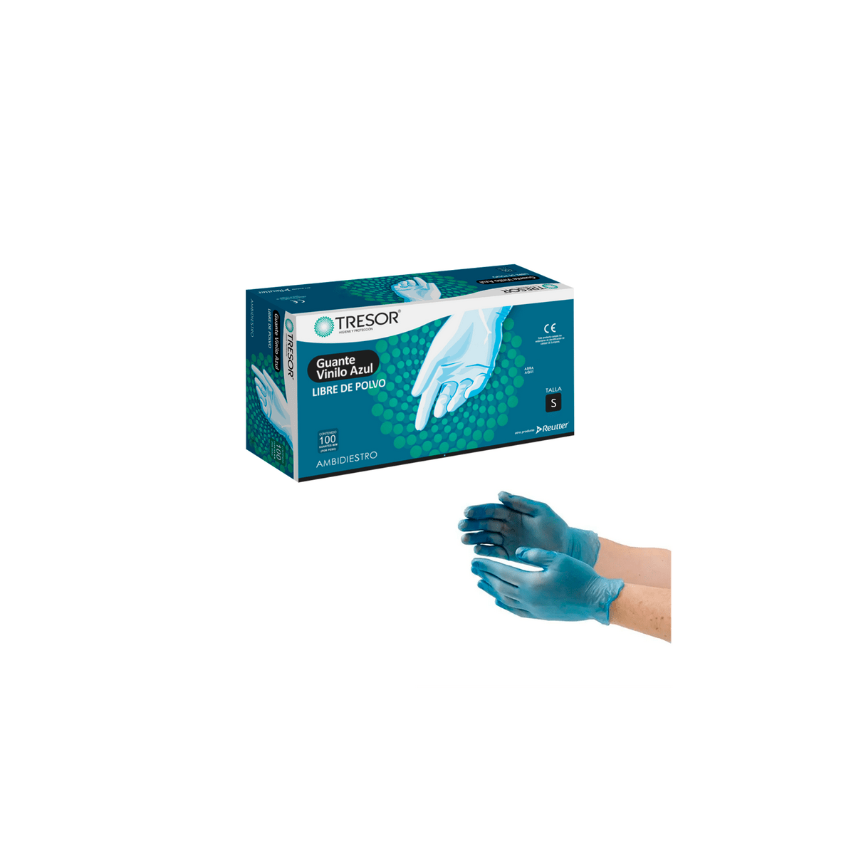 GUANTES DE EXAMINACIÓN TRESOR SIN POLVO VINILO 100 UNIDADES 1