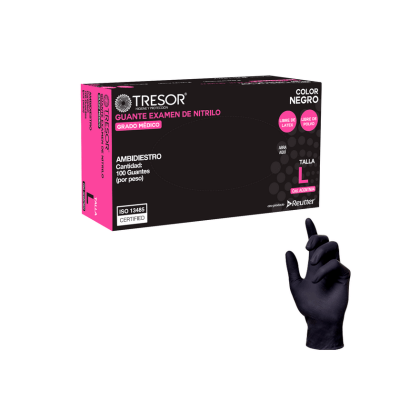 GUANTES DE EXAMINACIÓN TRESOR NITRILO SIN POLVO NEGRO 1