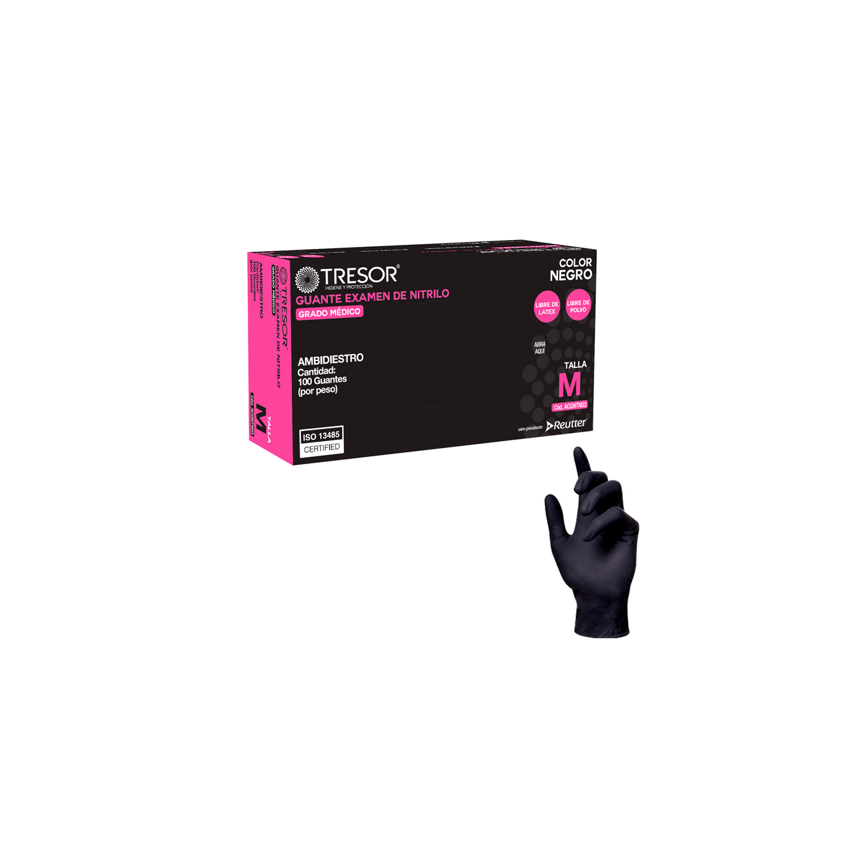 GUANTES DE EXAMINACIÓN TRESOR NITRILO SIN POLVO NEGRO 3