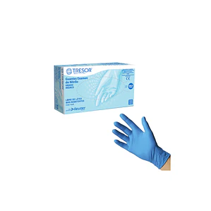 GUANTES DE EXAMINACIÓN TRESOR NITRILO AZUL SIN POLVO