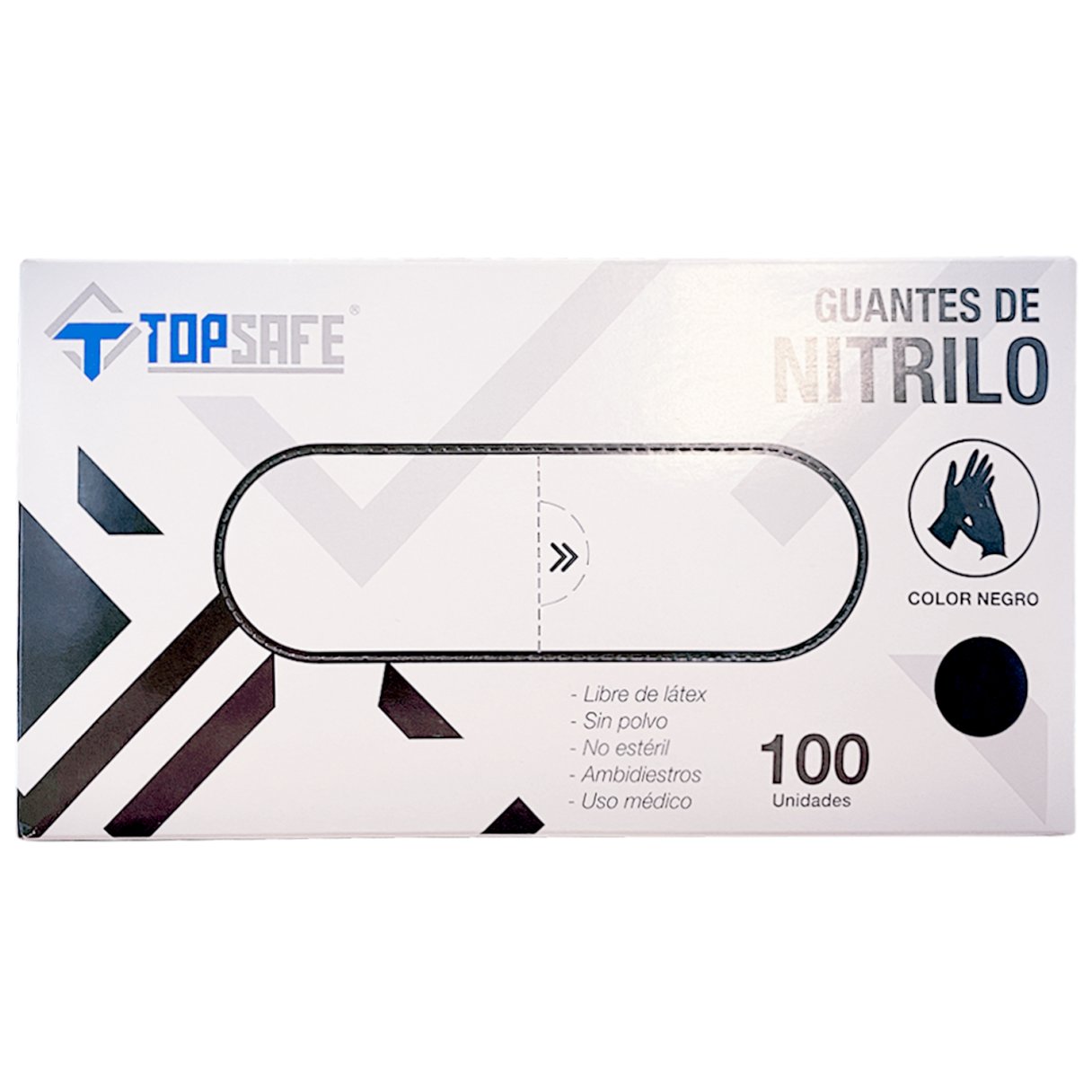 GUANTES EXAMINADOR TOP SAFE NITRILO NEGRO SIN POLVO 
