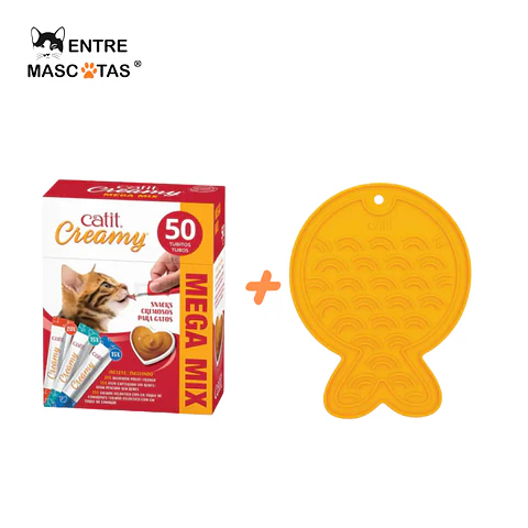 Pack Catit Creamy Mega Mix 50 unidades +  Mat Pez