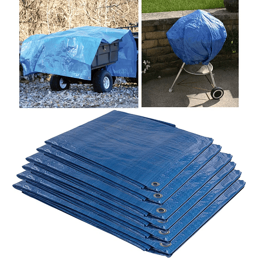 Carpa de tarpaulin 5x10 con costura y ojetillos color azul/plata