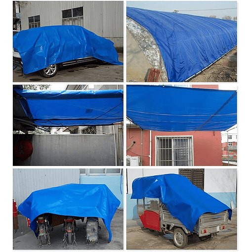 Carpa de tarpaulin 9x15 con costura y ojetillos color azul/plata