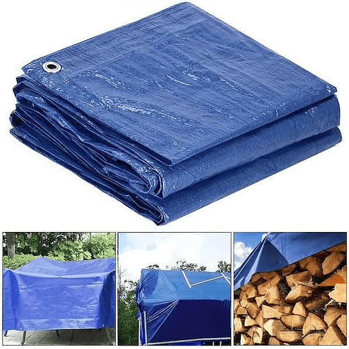 Carpa de tarpaulin 6x12 con costura y ojetillos color azul/plata