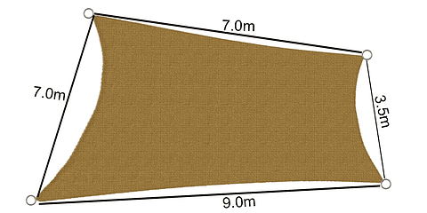 Toldo Vela irregular 7.00 x 7.00 x 9.00 x 3.50 mts 95% HDPE Beige