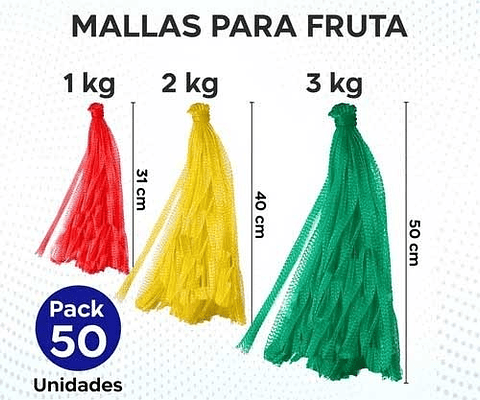 Mallas 1 Kg Hortofrutícolas 31 cm de largo 50 unidades cada paquete 