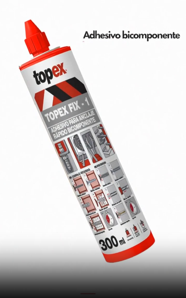 Topex Fix-1 Adhesivo Bicomponente de Curado Rápido, con calafatera. 1