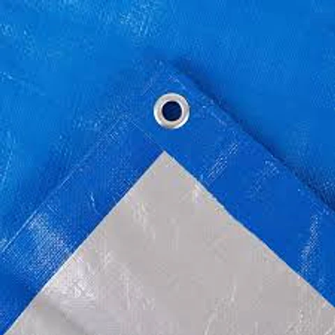 Carpa de Tarpaulin 15x15 mt con cordel y costura todo el contorno y ojetillos Azul/plata. Preguntar por disponibilidad