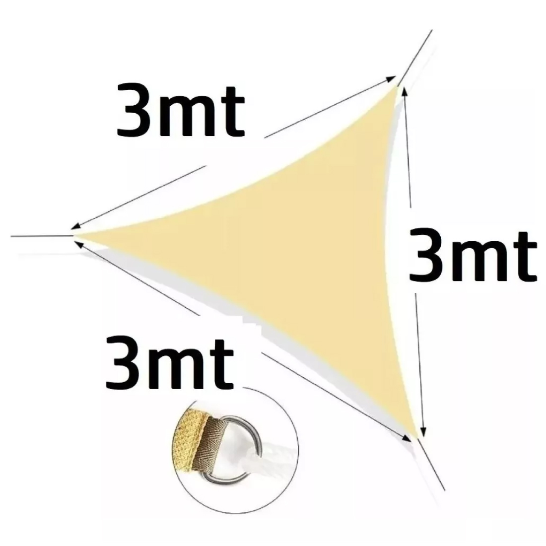Toldo Vela 3x3x3 mt Beige 90% HDPE 1