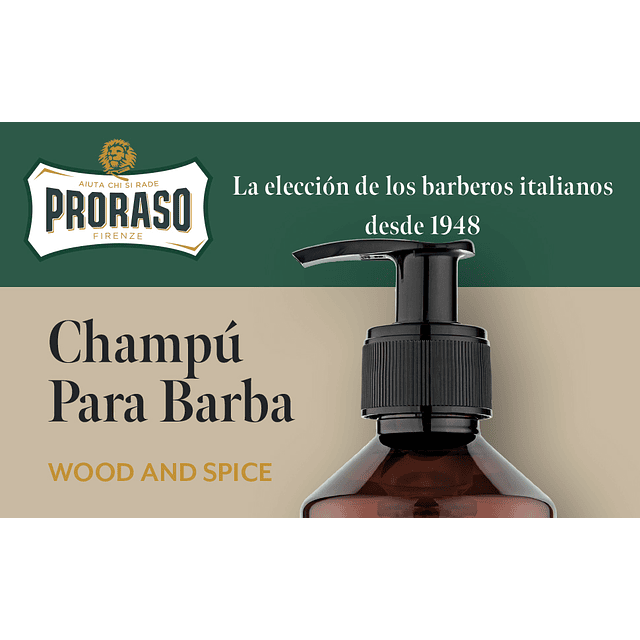 Proraso shampoo barba Wood & Spice, 200 ml, shampoo hidratante profesional para el cuidado barba hombre que elimina las impurezas
