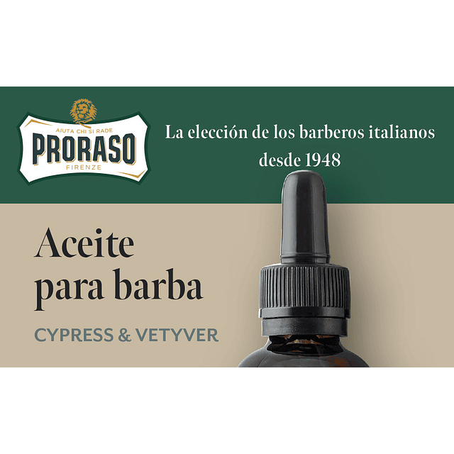 Proraso Aceite barba Cypress & Vetyver, 30 ml, aceite suavizante para barbas largas y rebeldes, para el cuidado barba hombre