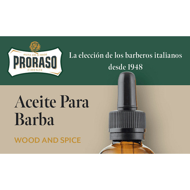 Proraso Aceite barba, Wood & Spice, 30 ml, aceite suavizante y nutritivo para el cuidado barba hombre con aroma a cedro y cítricos.