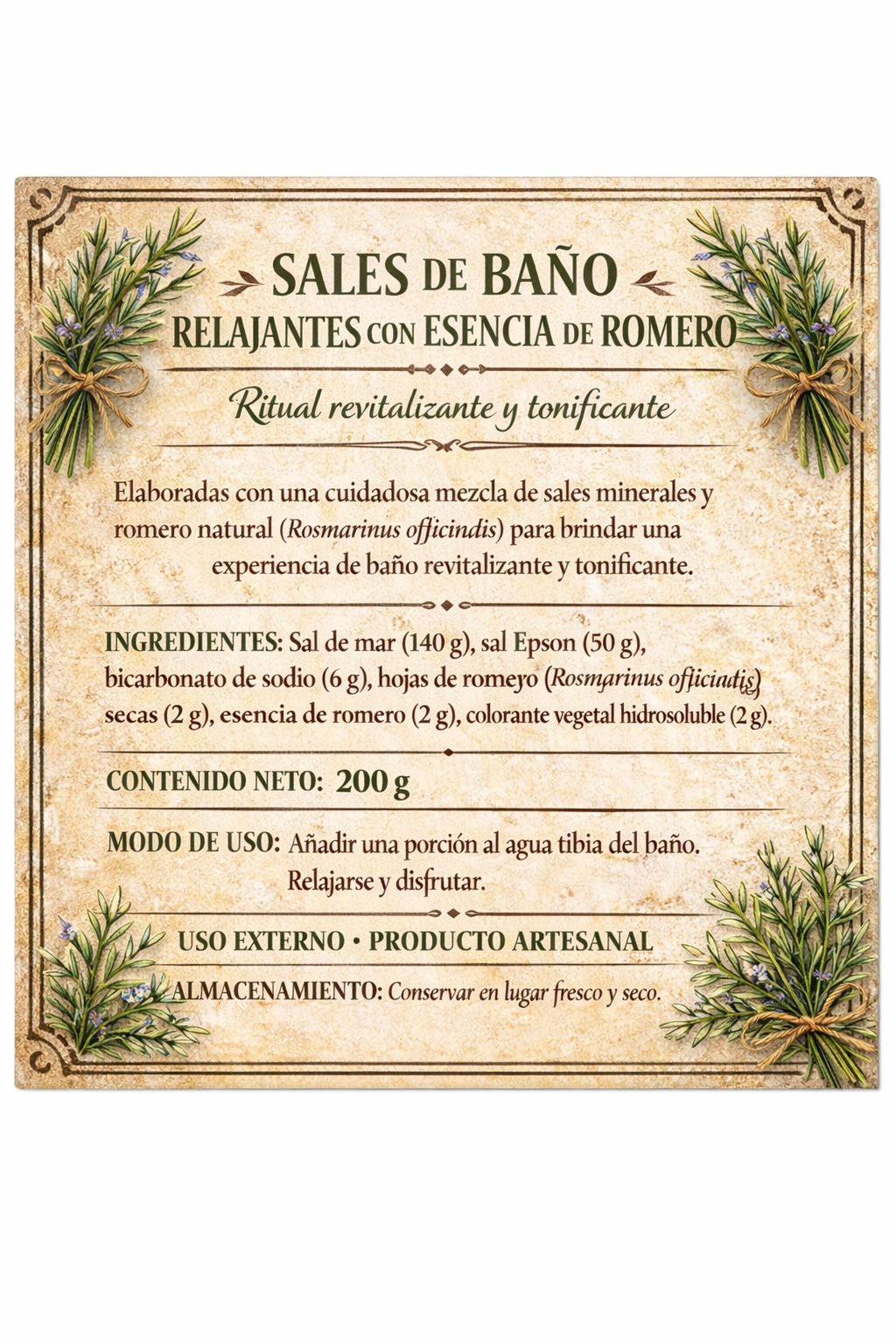 Sal de mar esencia de Romero de 200 gramos