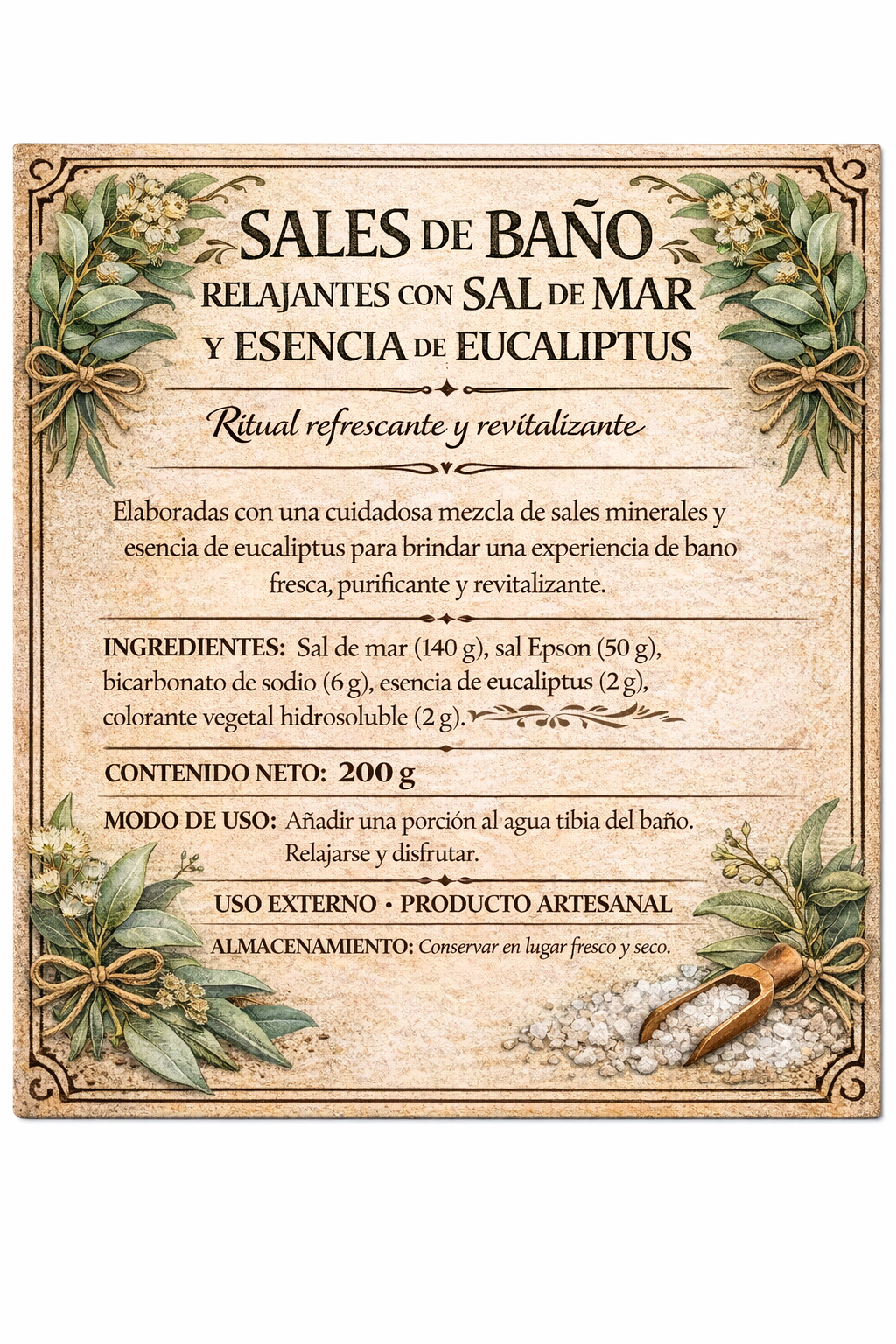 Sal de mar esencia de Eucalipto de 200 gramos